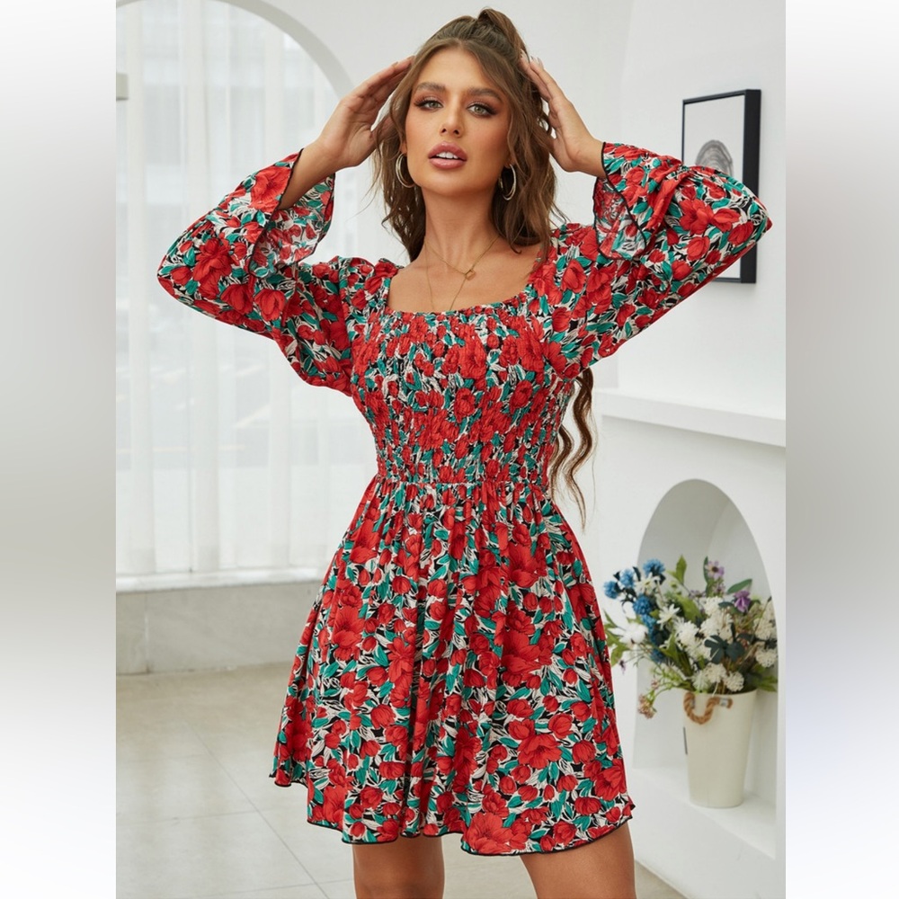 Super cute red floral dress - medium
